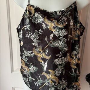 Victoria's Secret Black, Gold, Green and Brown Floral Embossed  Silky Camisole